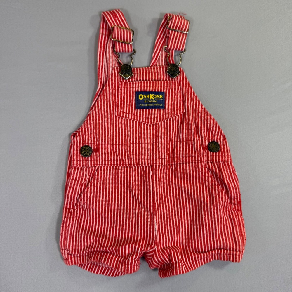 Vintage OshKosh Overalls Kids 3/6 Months Red White Hickory Stripe USA Vestbak